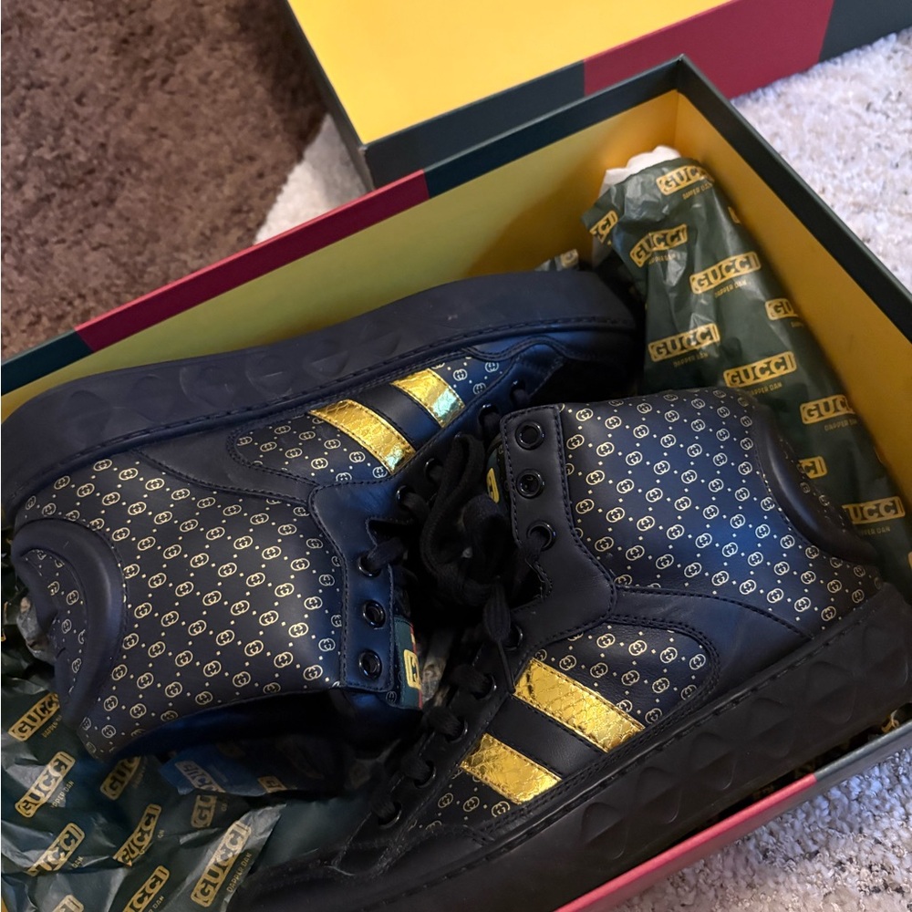 Gucci Black and Gold Patterned Sneakers